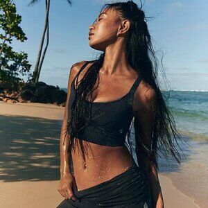 New Free People Movement Good Karma Scoop Neck Washed Black Bra Top M/L NWOT